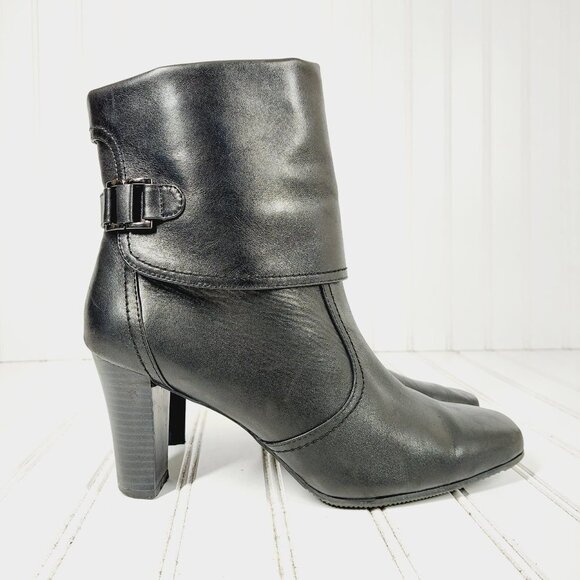 Laura Ashley Black Leather Selma Heeled Ankle / Mid Calf Boots with Buckle H712 - Picture 5 of 13